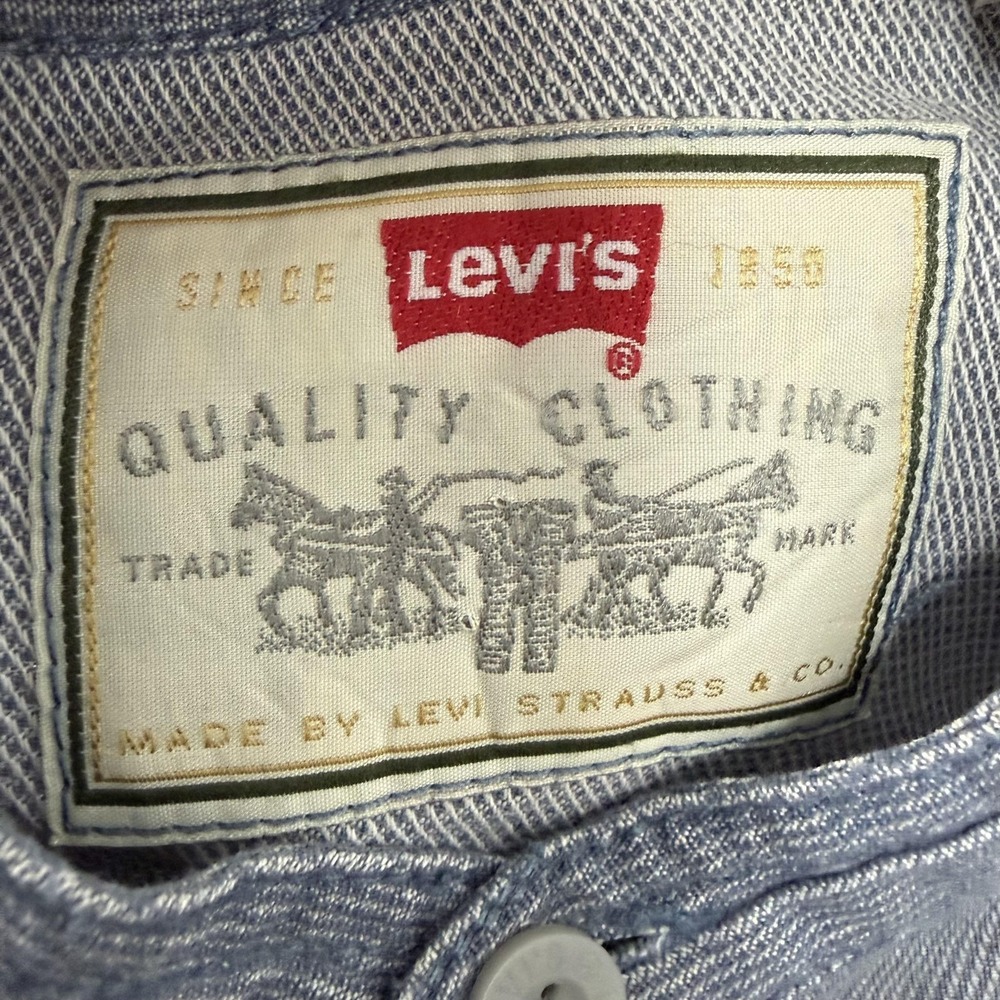 Vintage Levis Shirt Mens Medium Blue Grandpa Grandfather Band Collar Button Up - Picture 3 of 15